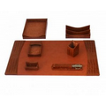 Cognac Brown Italian Patent Leather 7 Pieces Desk Set